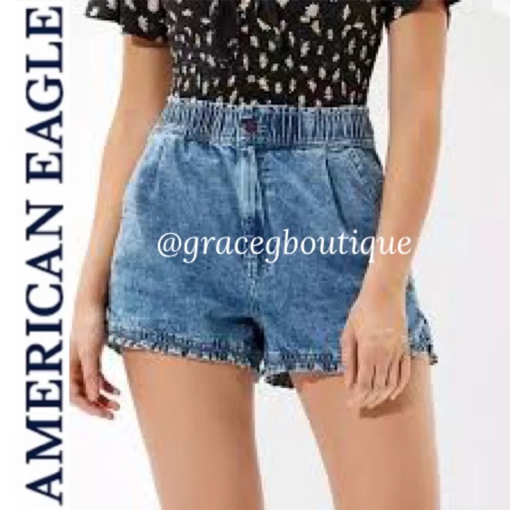 Ruffle Hem High Waisted Mom Shorts American Eagle Distressed Vintage Wash Size 0